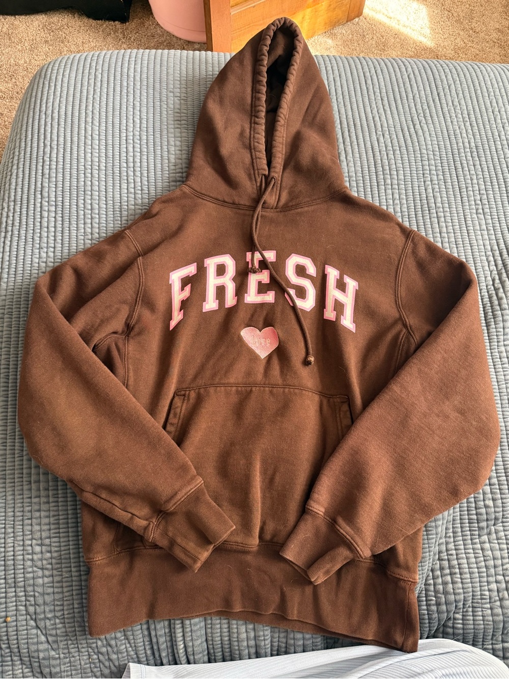Fresh Graphic Brown Hoodie with Pink Lettering